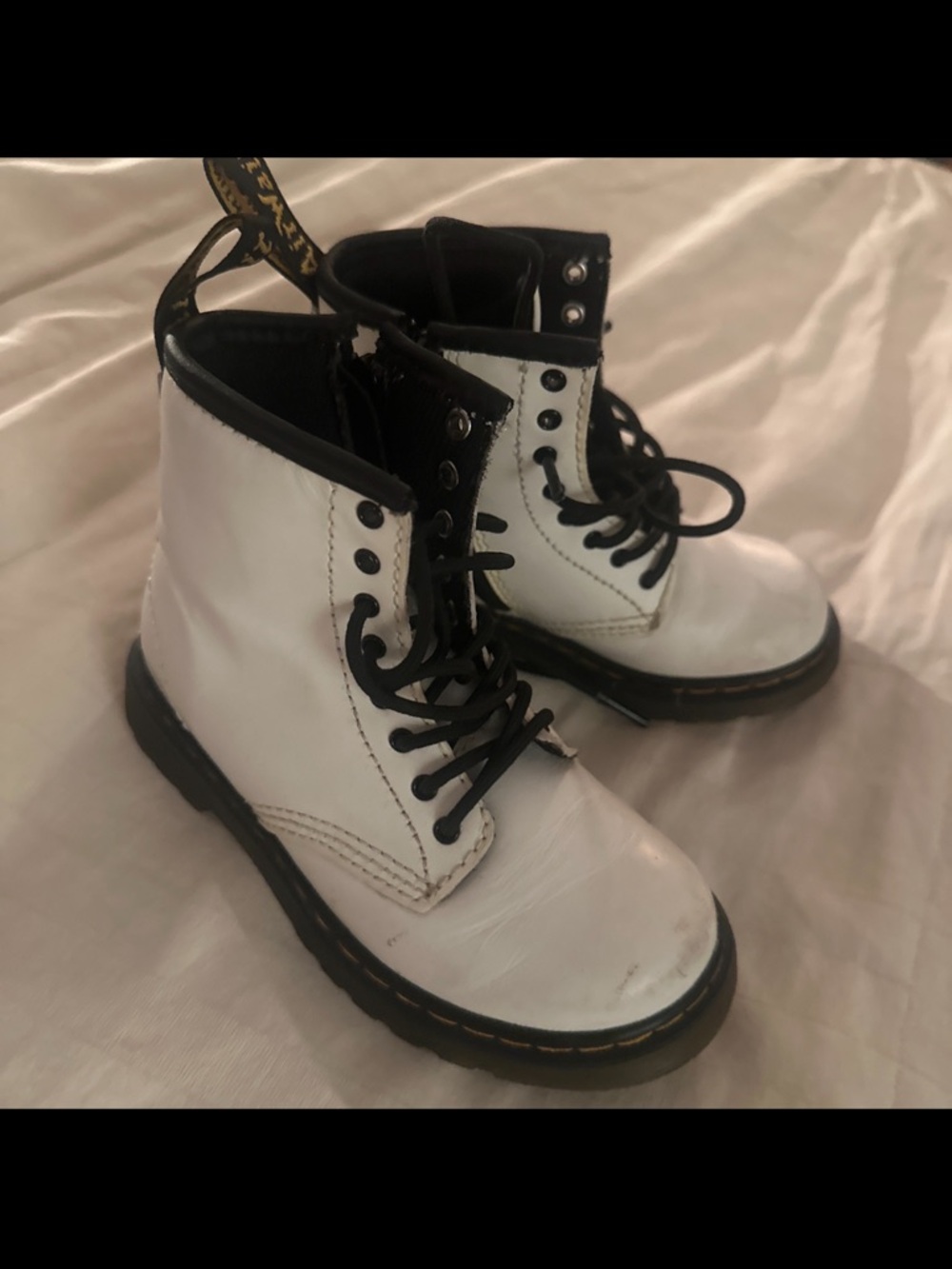 Dr. Martens White and Black Kids Lace-Up Boots